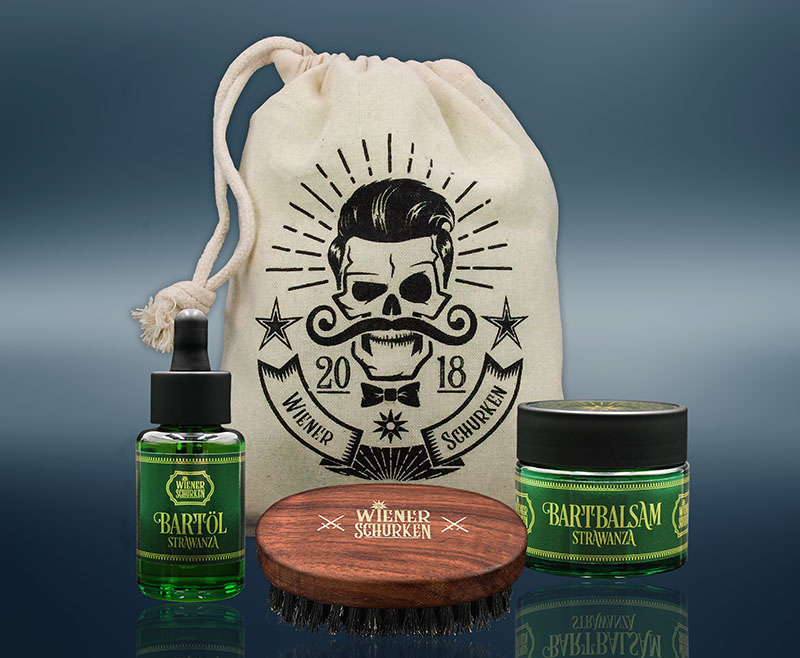 STRAWANZA BARTPFLEGE BAG - Bartöl 30ml, Bartbalsam 50ml, Bartbürste Nussholz