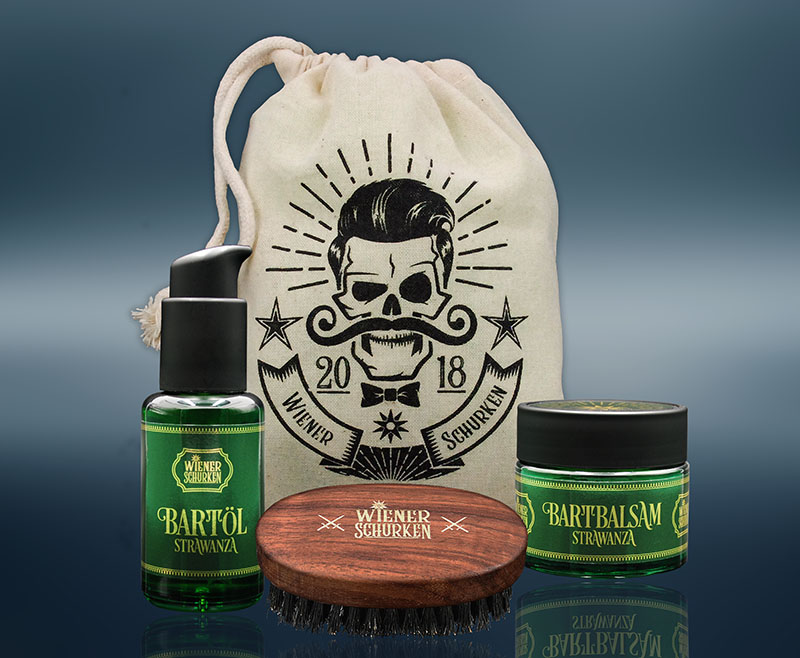 STRAWANZA BARTPFLEGE XL-BAG - Bartöl 50ml, Bartbalsam 50ml, Bartbürste Nussholz